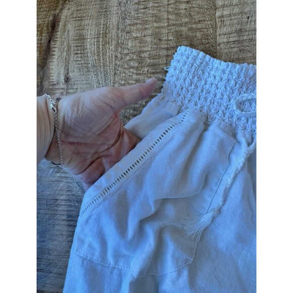 Westbound Women's Solid White Linen Pull On Cropped Pants Rolled Cuff Medium - Picture 2 of 11